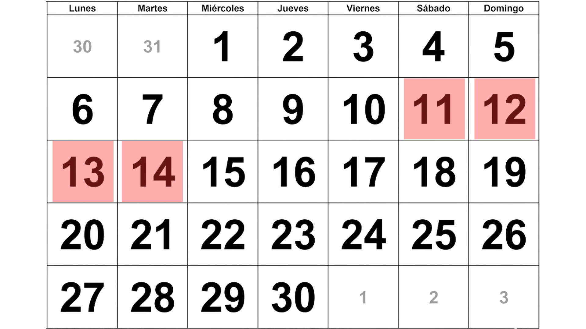 Calendario Abril 2026